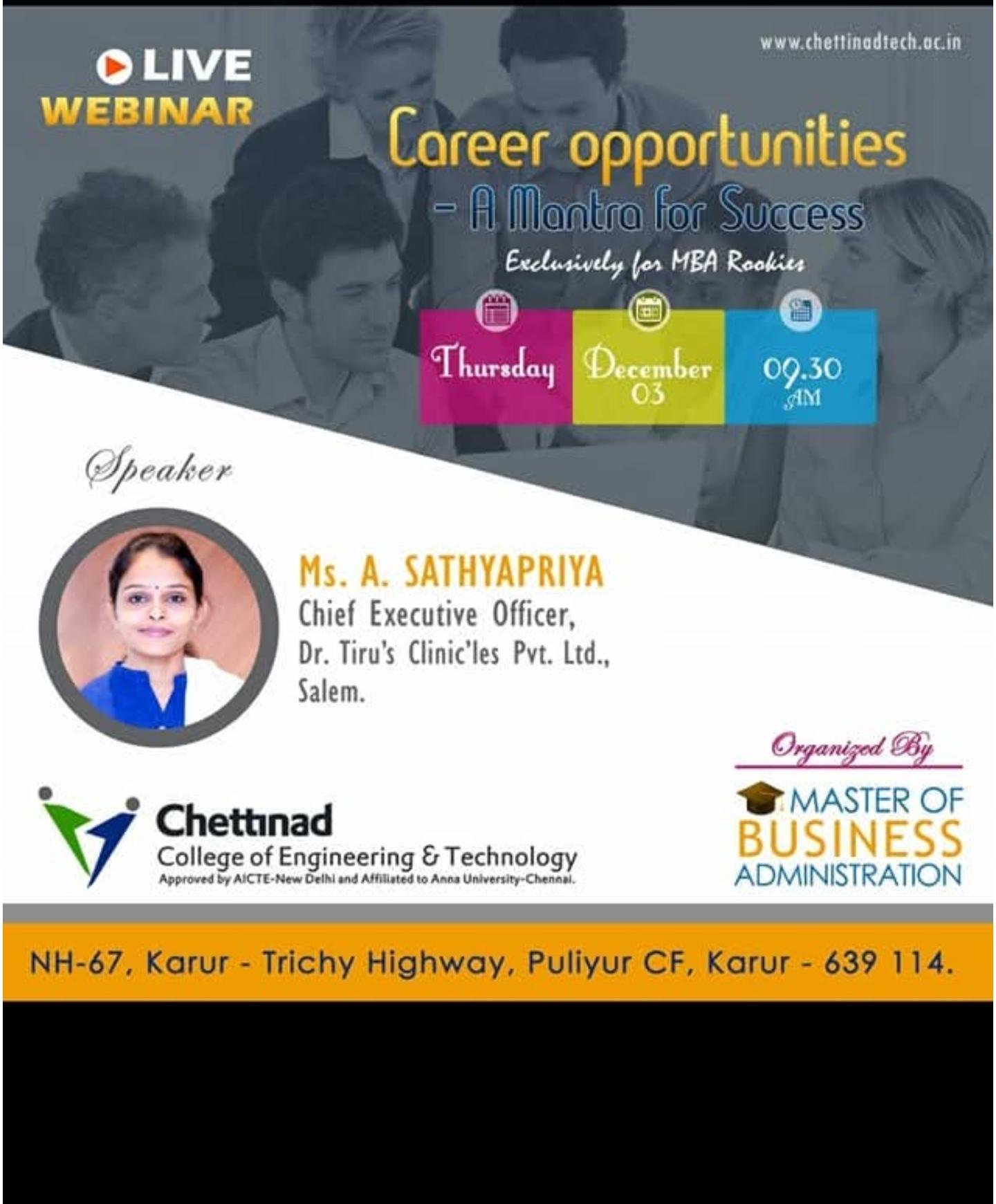 Chettinad College career opportunities webinar poster