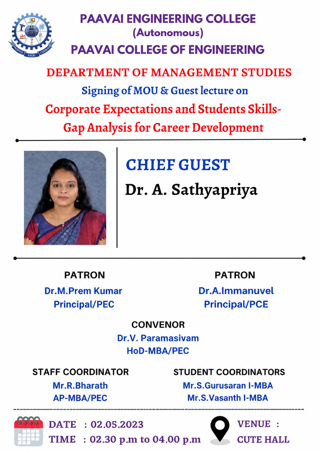 Paavai Engineering College chief guest poster