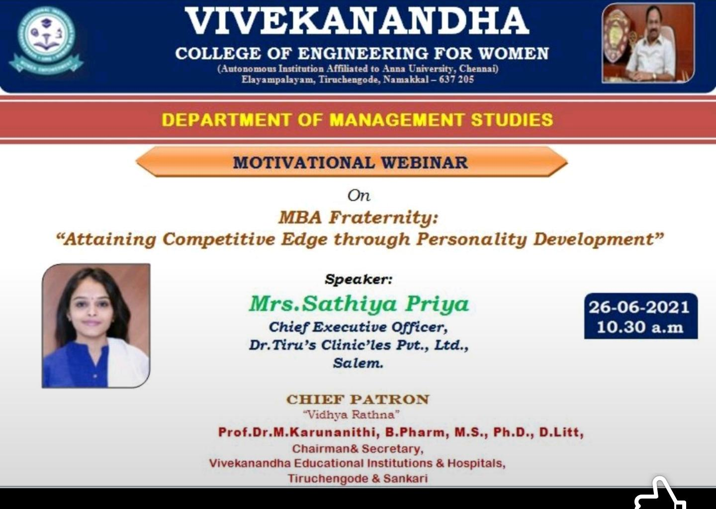 Vivekanandha Medical Care Hospital staff training topic poster