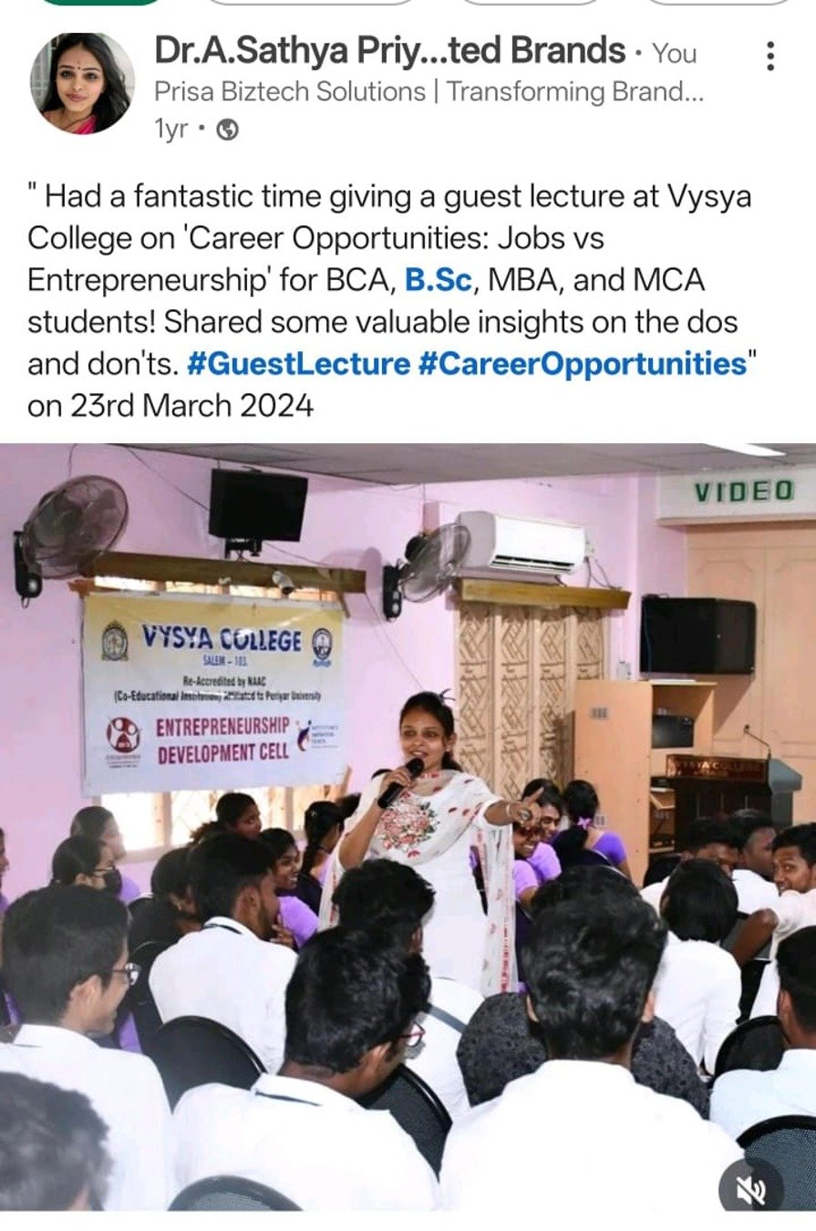 Vysya College guest lecture on career opportunities